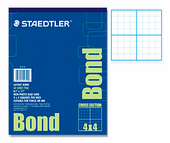 Staedtler(R) Bond Paper, 8 1/2in. x 11in, 4 x 4, White with Blue Grid, 50  Sheets